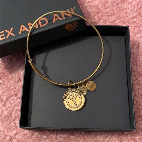 Alex and Ani turn peace up bangle, gold - Picture 2 of 2
